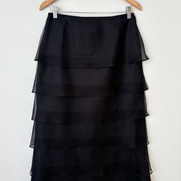 Tadashi Black Silk Tiered Chiffon Maxi Skirt Sz 8 Formal Elegant Evening Wear - Picture 4 of 9